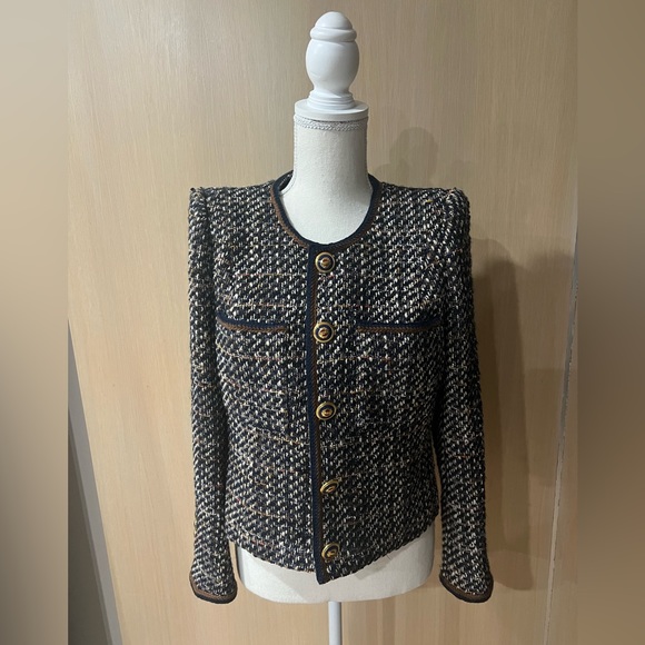 ♥️ SOLD♥️ VERONICA BEARD Lars button-embellished metallic tweed jacket - Picture 3 of 14